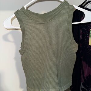 Ribbed Olive Green Sleeveless Crop Top